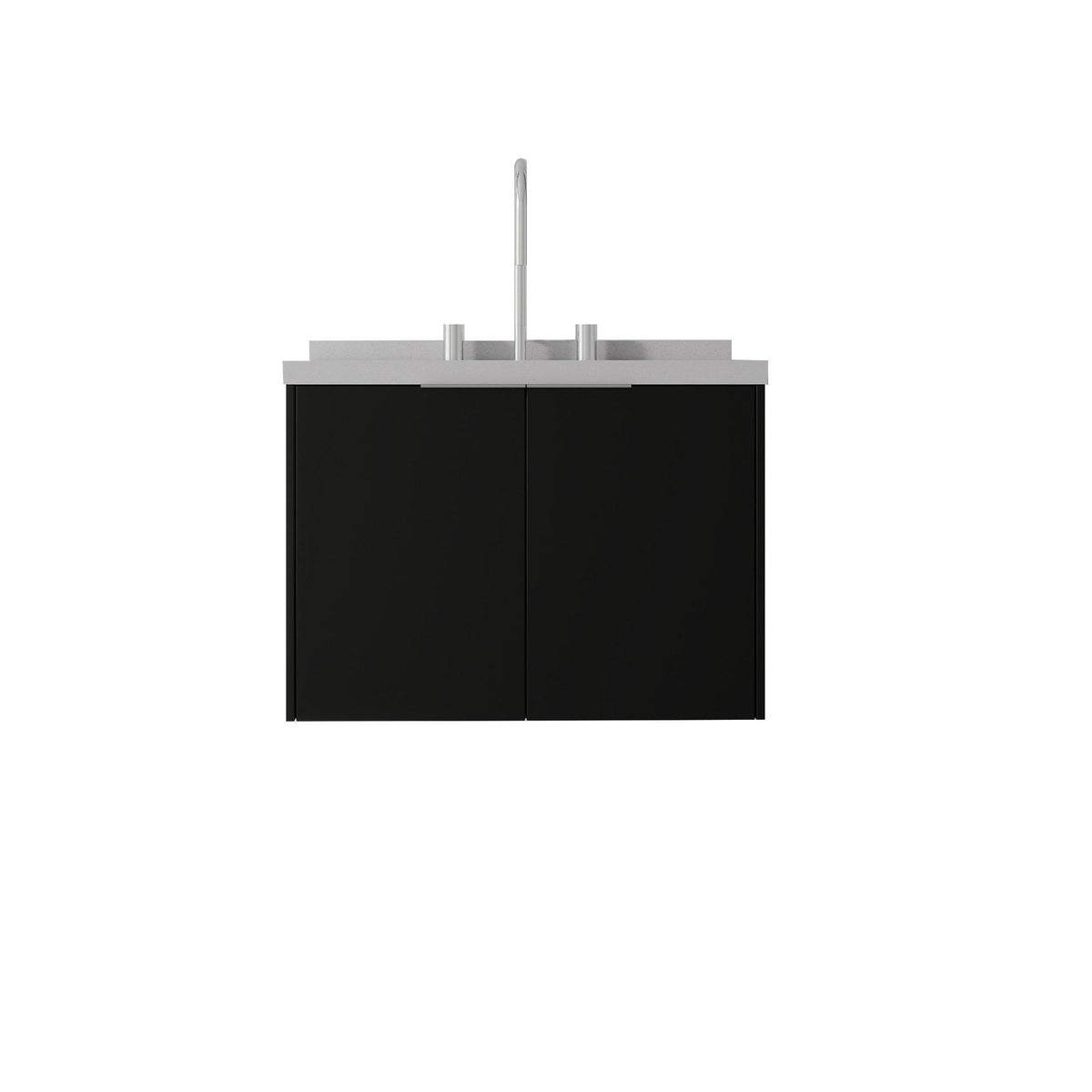 24" Black Wood Floating Double Door Bathroom Vanity With White Sink - HomeRoots - Flyclothing LLC