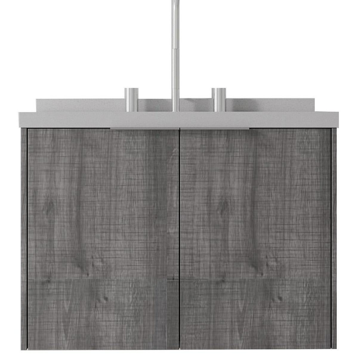 24" Gray Wood Floating Double Door Bathroom Vanity With White Sink - HomeRoots - Flyclothing LLC