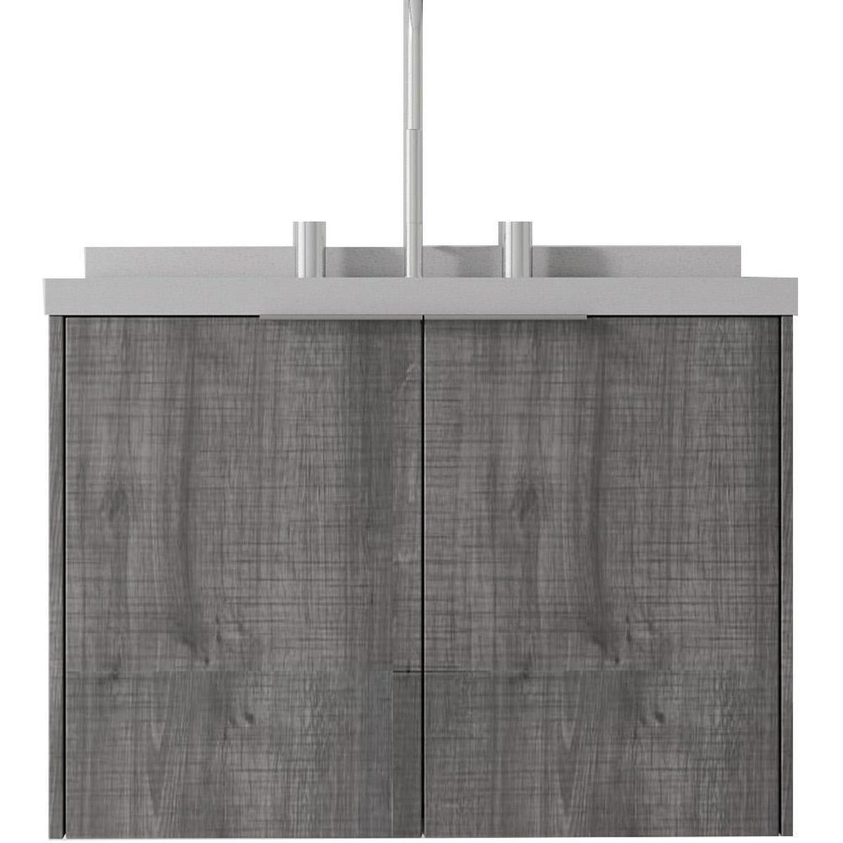 24" Gray Wood Floating Double Door Bathroom Vanity With White Sink - HomeRoots - Flyclothing LLC