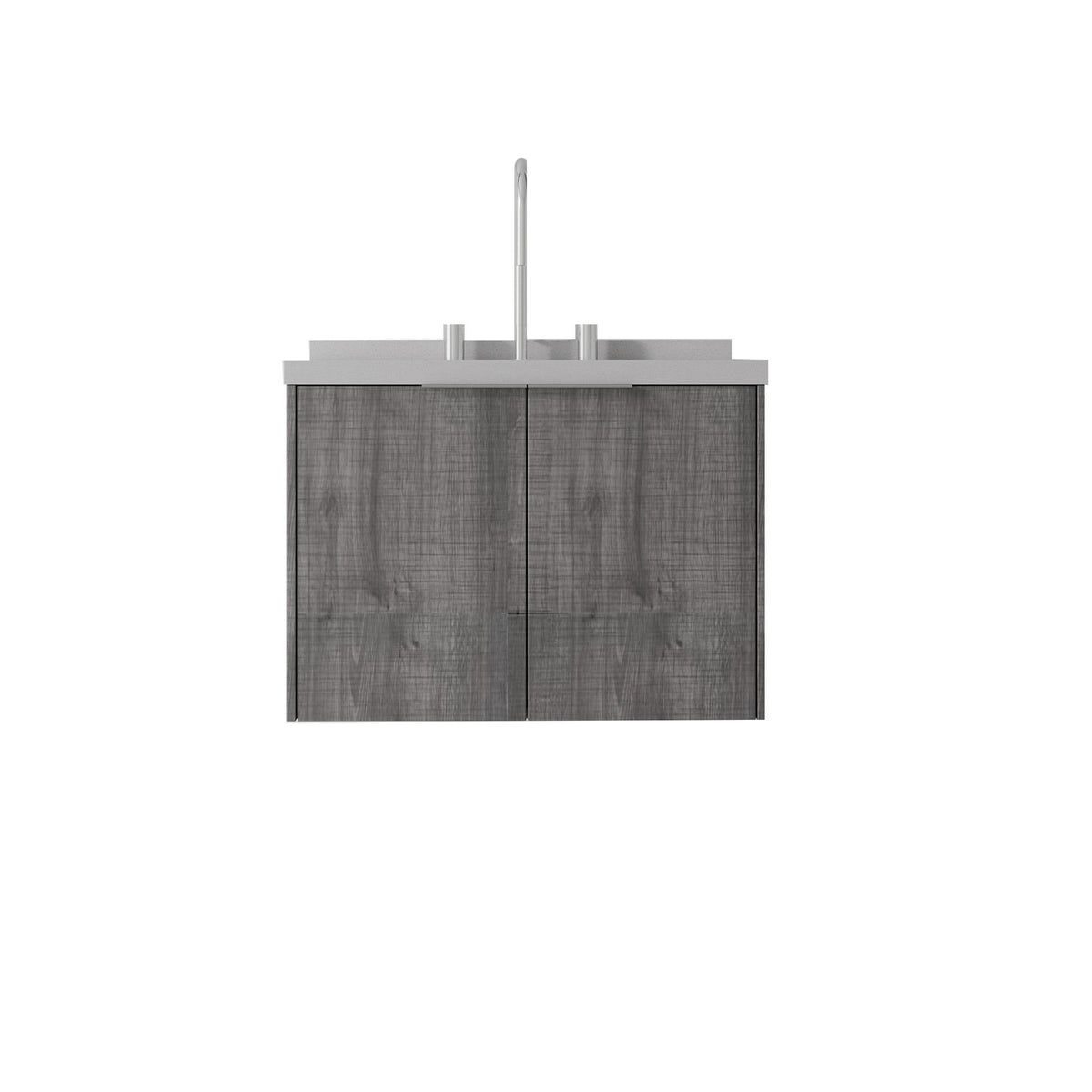 24" Gray Wood Floating Double Door Bathroom Vanity With White Sink - HomeRoots - Flyclothing LLC