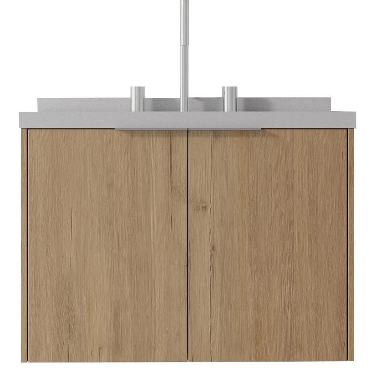 24" Brown Wood Floating Double Door Bathroom Vanity With White Sink - HomeRoots - Flyclothing LLC