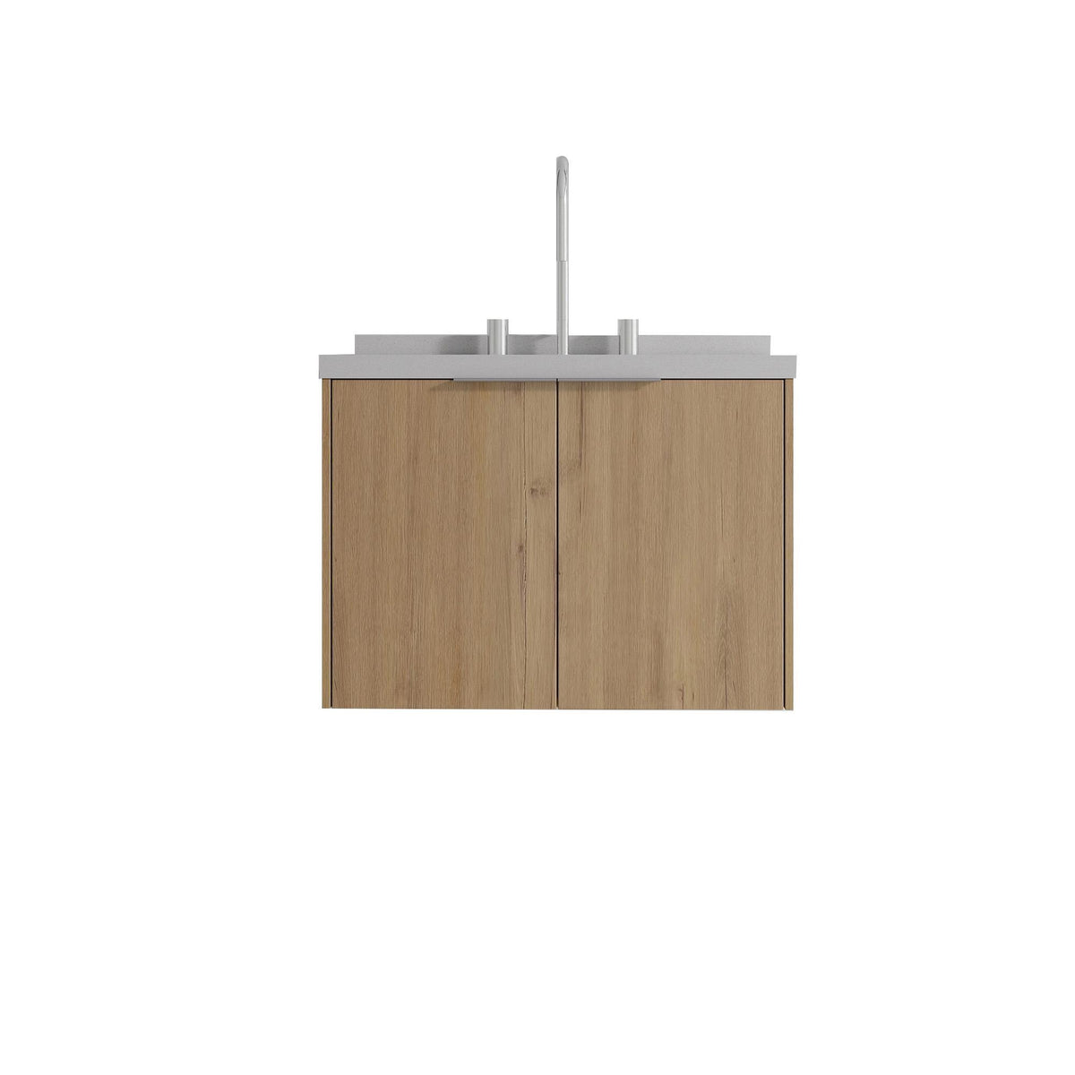 24" Brown Wood Floating Double Door Bathroom Vanity With White Sink - HomeRoots - Flyclothing LLC