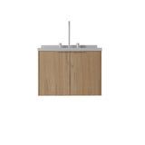 24" Brown Wood Floating Double Door Bathroom Vanity With White Sink - HomeRoots - Flyclothing LLC