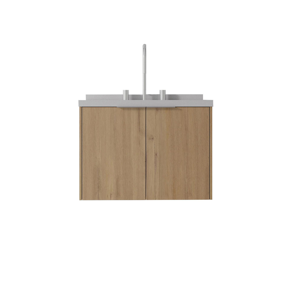 24" Brown Wood Floating Double Door Bathroom Vanity With White Sink - HomeRoots - Flyclothing LLC