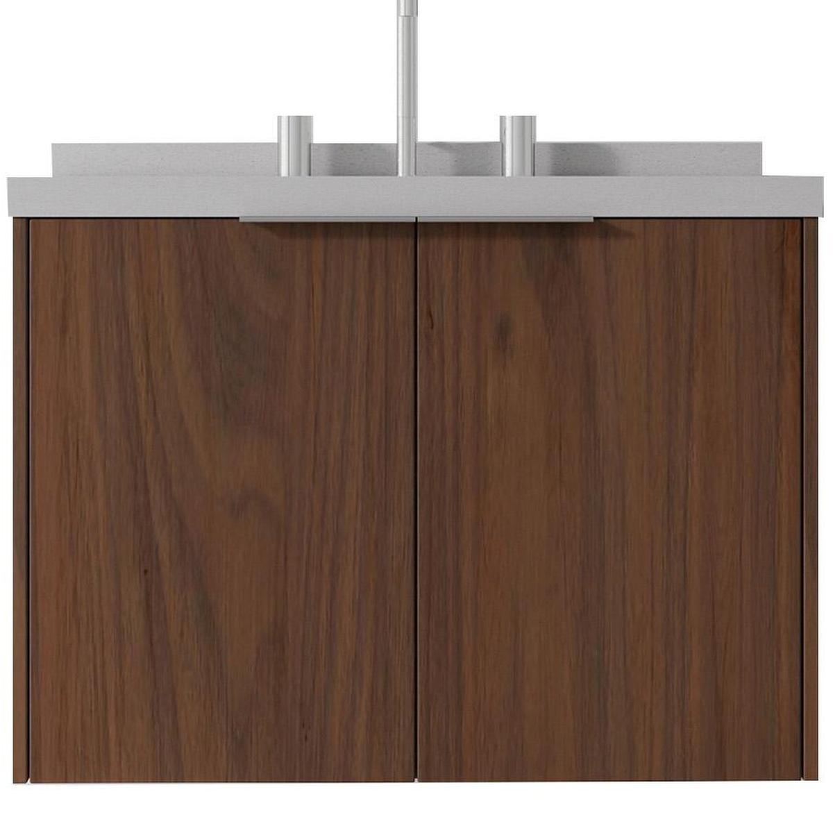 24" Brown Wood Floating Double Door Bathroom Vanity With White Sink - HomeRoots - Flyclothing LLC