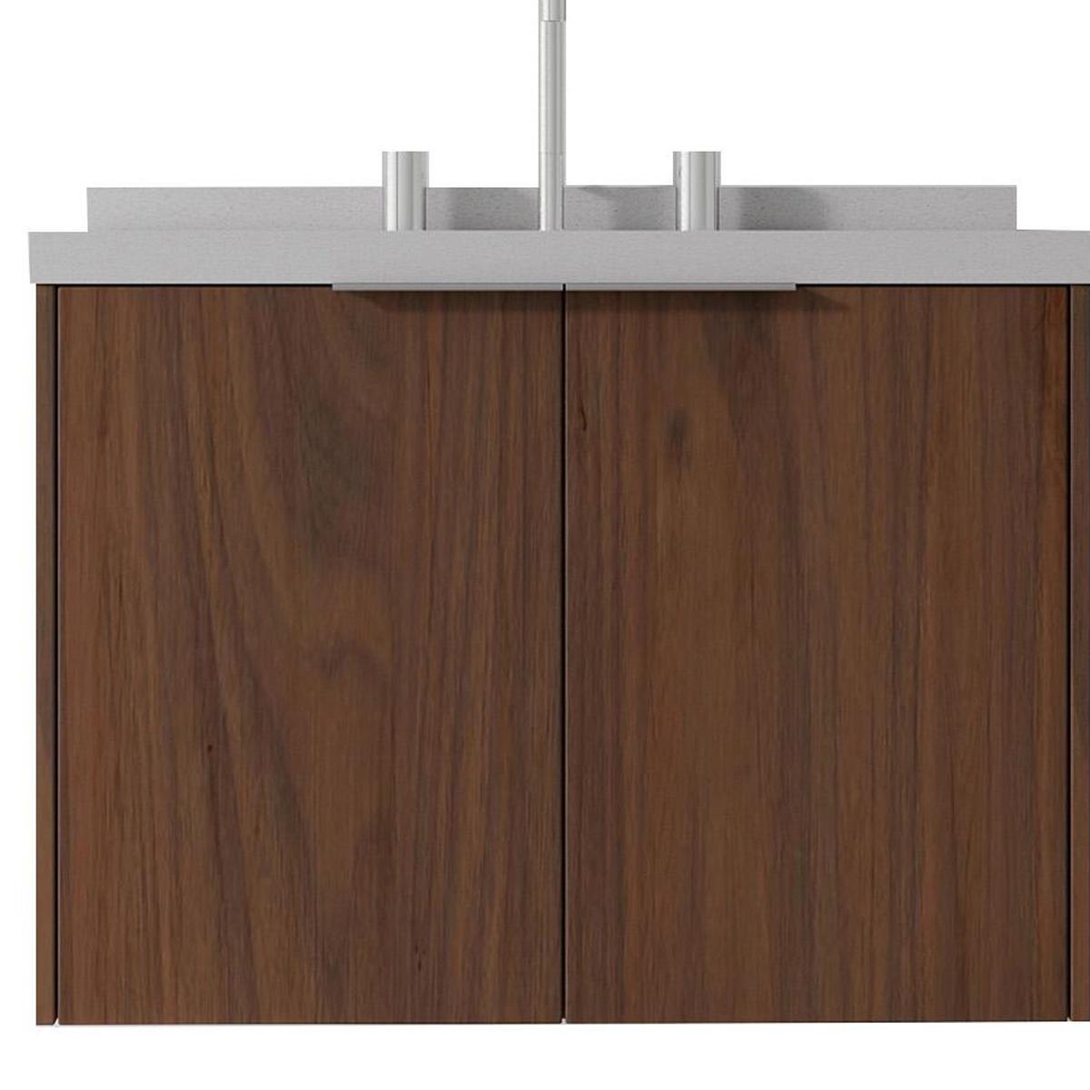 24" Brown Wood Floating Double Door Bathroom Vanity With White Sink - HomeRoots - Flyclothing LLC