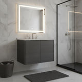 30" Gray Wood Floating Double Door Bathroom Vanity With White Sink - HomeRoots - Flyclothing LLC