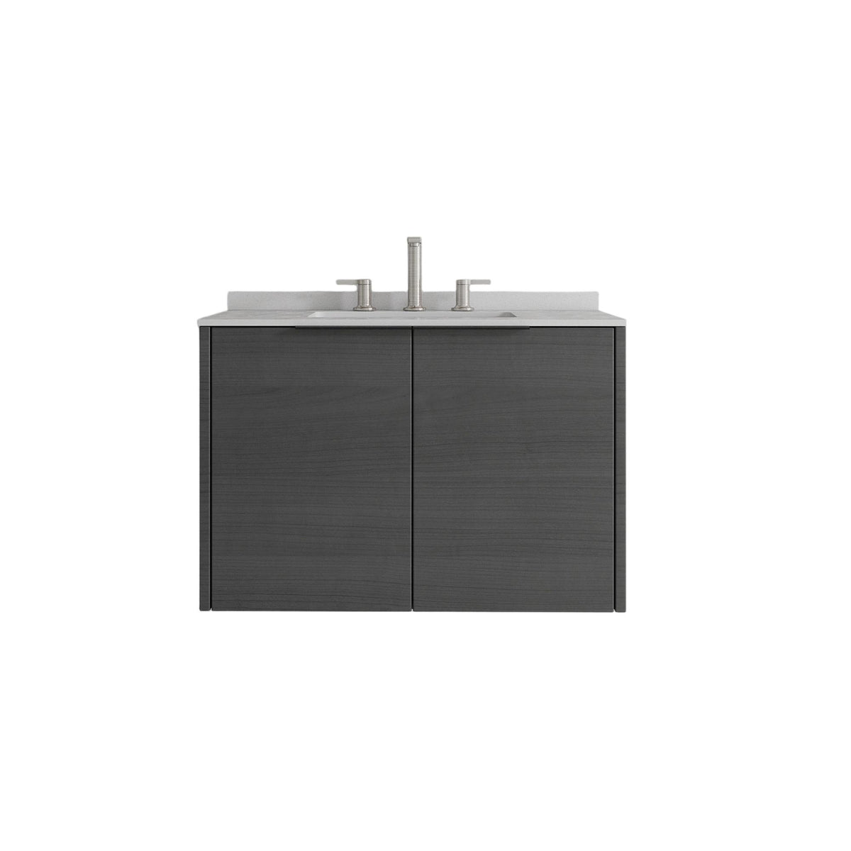 30" Gray Wood Floating Double Door Bathroom Vanity With White Sink - HomeRoots - Flyclothing LLC