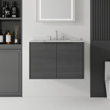 30" Gray Wood Floating Double Door Bathroom Vanity With White Sink - HomeRoots - Flyclothing LLC