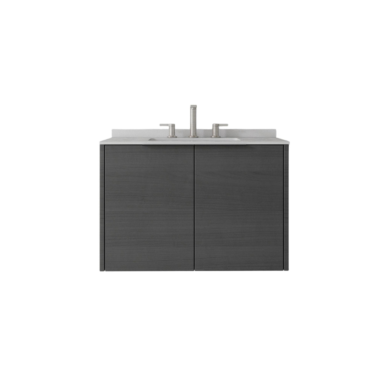 30" Gray Wood Floating Double Door Bathroom Vanity With White Sink - HomeRoots - Flyclothing LLC