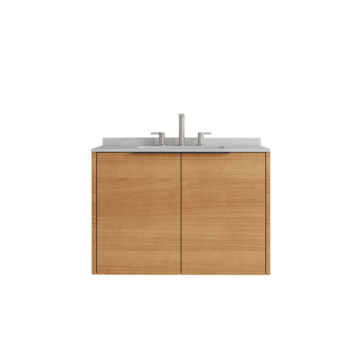 30" Brown Wood Floating Double Door Bathroom Vanity With White Sink - HomeRoots - Flyclothing LLC