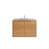 30" Brown Wood Floating Double Door Bathroom Vanity With White Sink - HomeRoots - Flyclothing LLC
