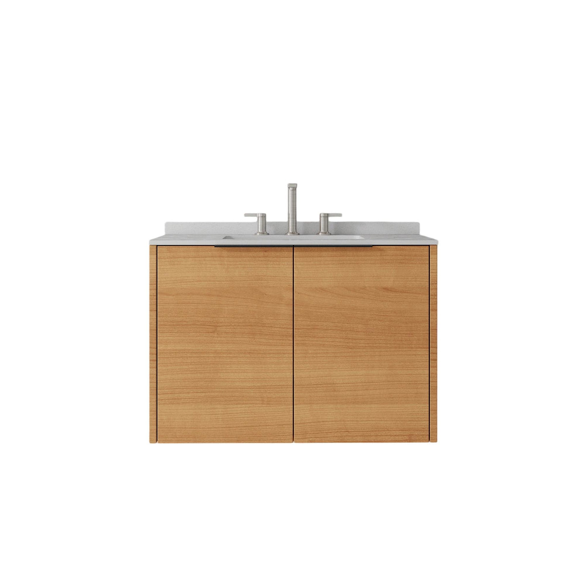 30" Brown Wood Floating Double Door Bathroom Vanity With White Sink - HomeRoots - Flyclothing LLC