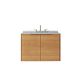 30" Brown Wood Floating Double Door Bathroom Vanity With White Sink - HomeRoots - Flyclothing LLC