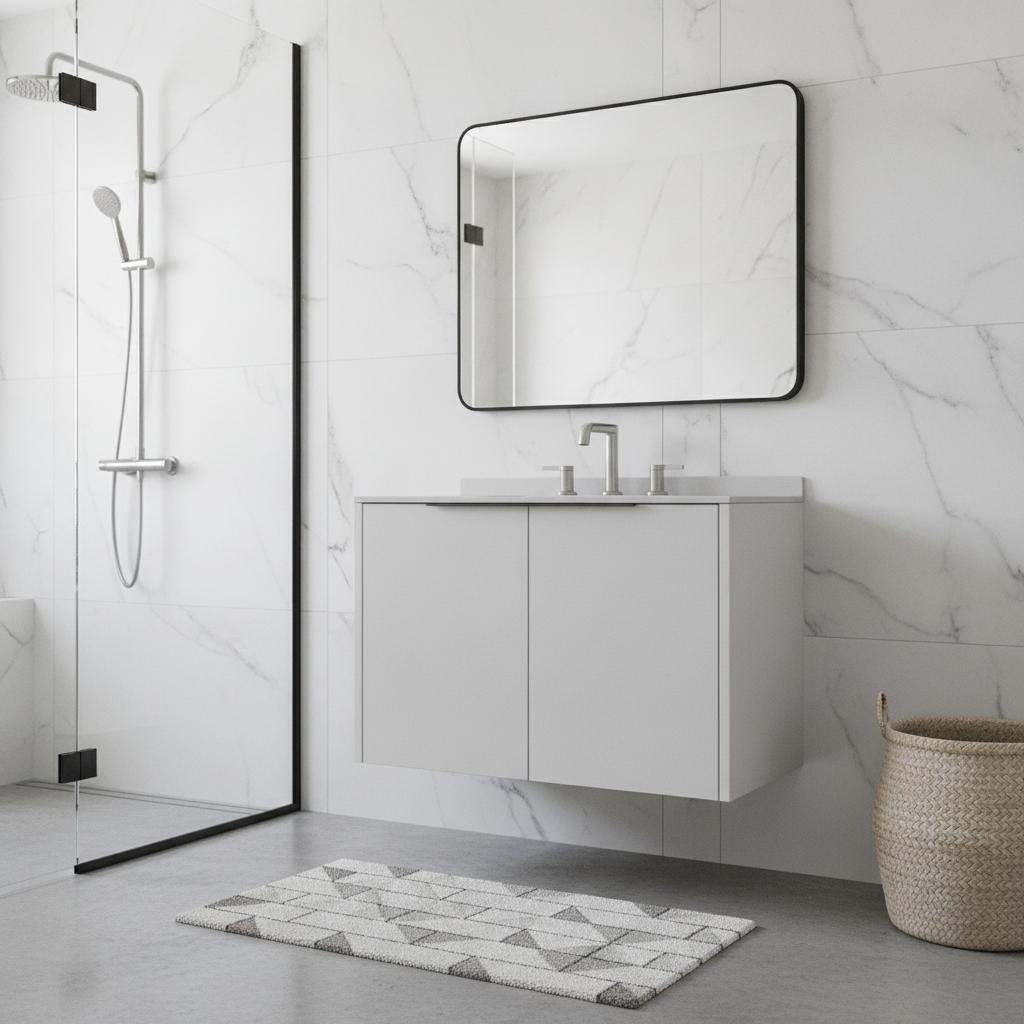 30" White Wood Floating Double Door Bathroom Vanity With Sink - HomeRoots - Flyclothing LLC