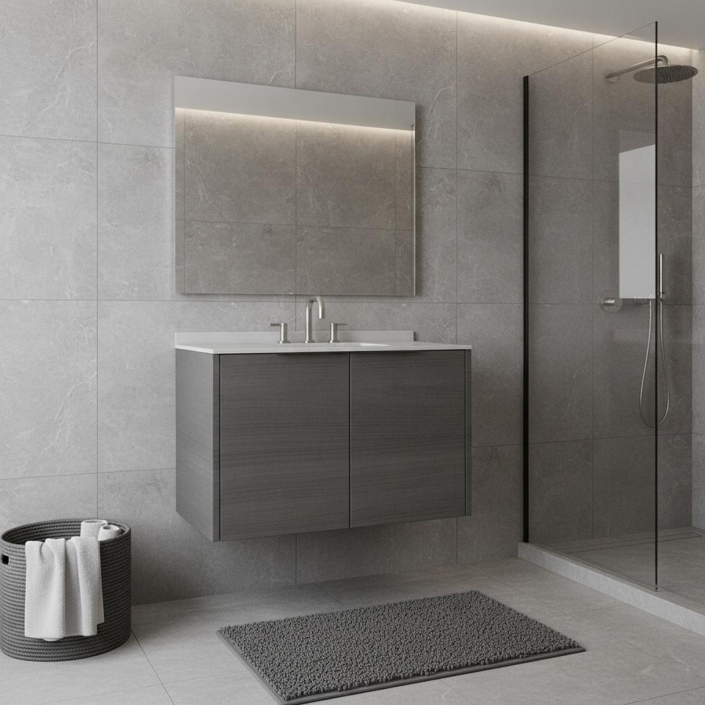 36" Gray Wood Floating Double Door Bathroom Vanity With White Sink - HomeRoots - Flyclothing LLC