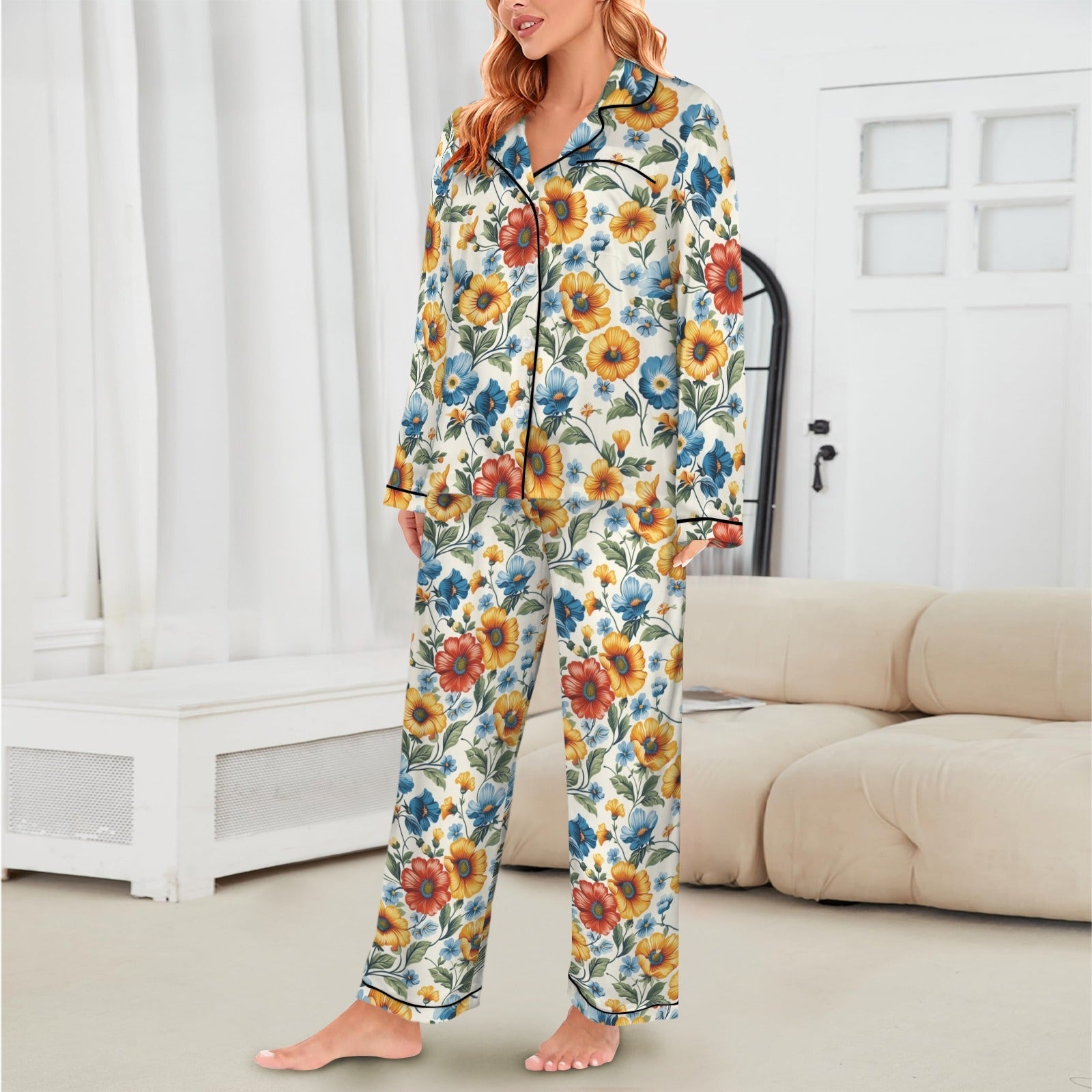 Baha Ranch Colores De Mexico Spring Florals Satin Pajamas