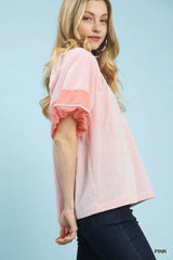 Umgee Striped Mixed Puff Sleeve Blouse - Trendsi - Flyclothing LLC