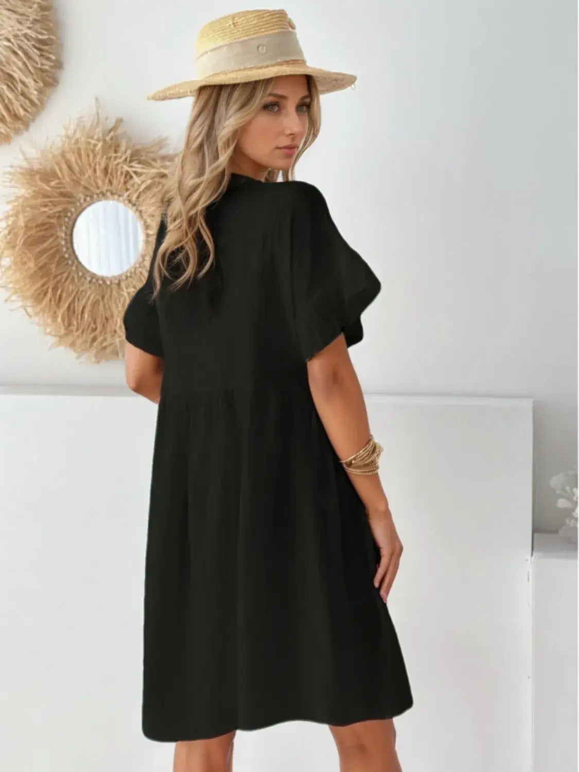 Round Neck Short Sleeve Mini Dress - Trendsi - Flyclothing LLC