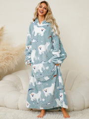 Fuzzy Pocketed Long Sleeve Hooded Lounge Dress - Trendsi