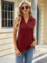 Textured Johnny Collar Tank - Trendsi - Flyclothing LLC