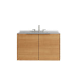 36" Brown Wood Floating Double Door Bathroom Vanity With White Sink - HomeRoots - Flyclothing LLC