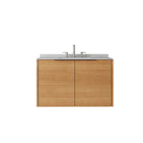 36" Brown Wood Floating Double Door Bathroom Vanity With White Sink - HomeRoots - Flyclothing LLC