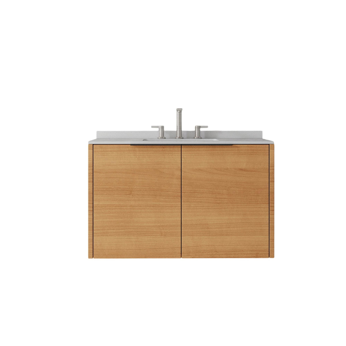 36" Brown Wood Floating Double Door Bathroom Vanity With White Sink - HomeRoots - Flyclothing LLC