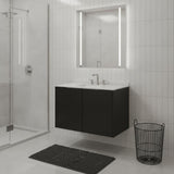 36" Black Wood Floating Double Door Bathroom Vanity With White Sink - HomeRoots - Flyclothing LLC