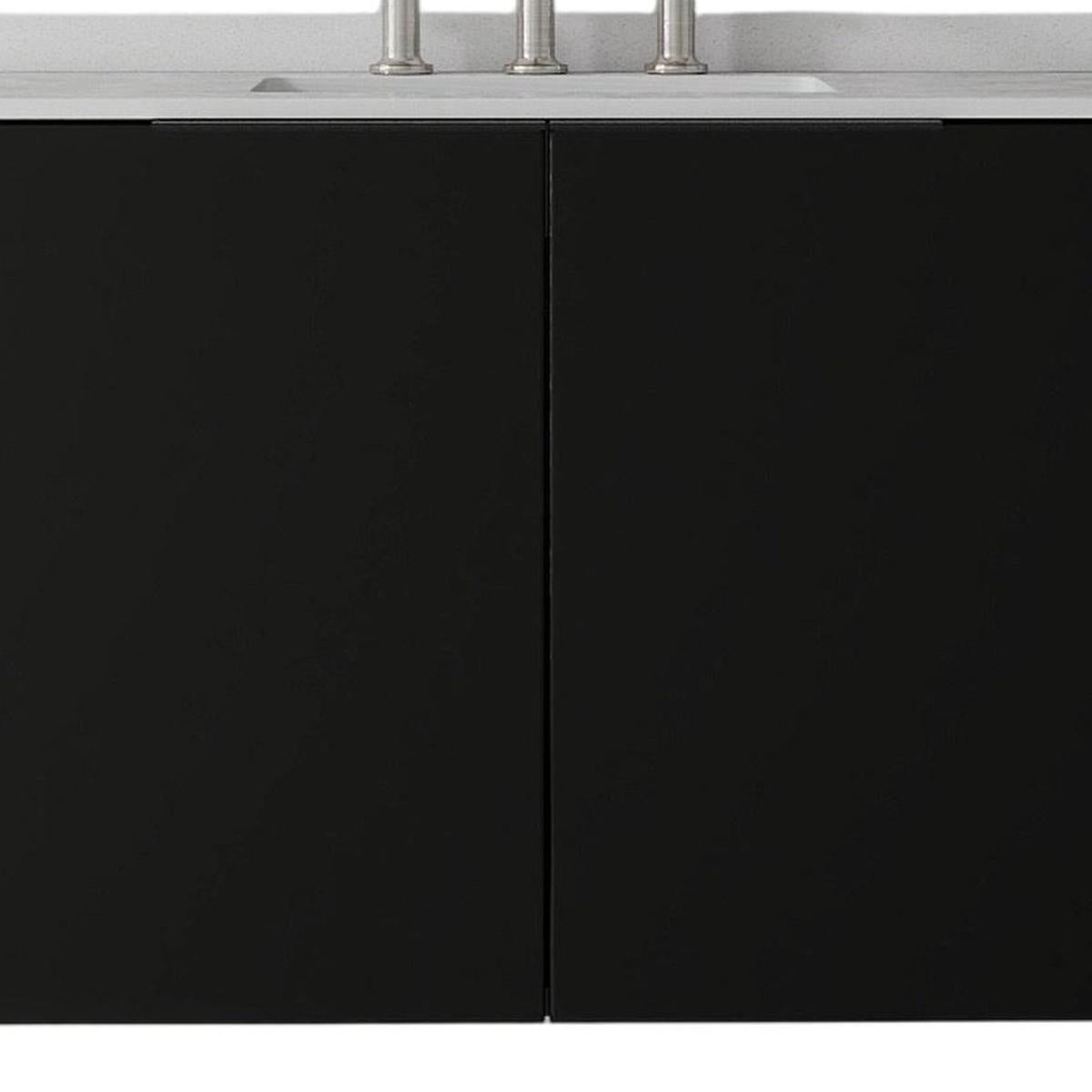 36" Black Wood Floating Double Door Bathroom Vanity With White Sink - HomeRoots - Flyclothing LLC