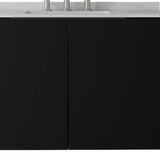 36" Black Wood Floating Double Door Bathroom Vanity With White Sink - HomeRoots - Flyclothing LLC