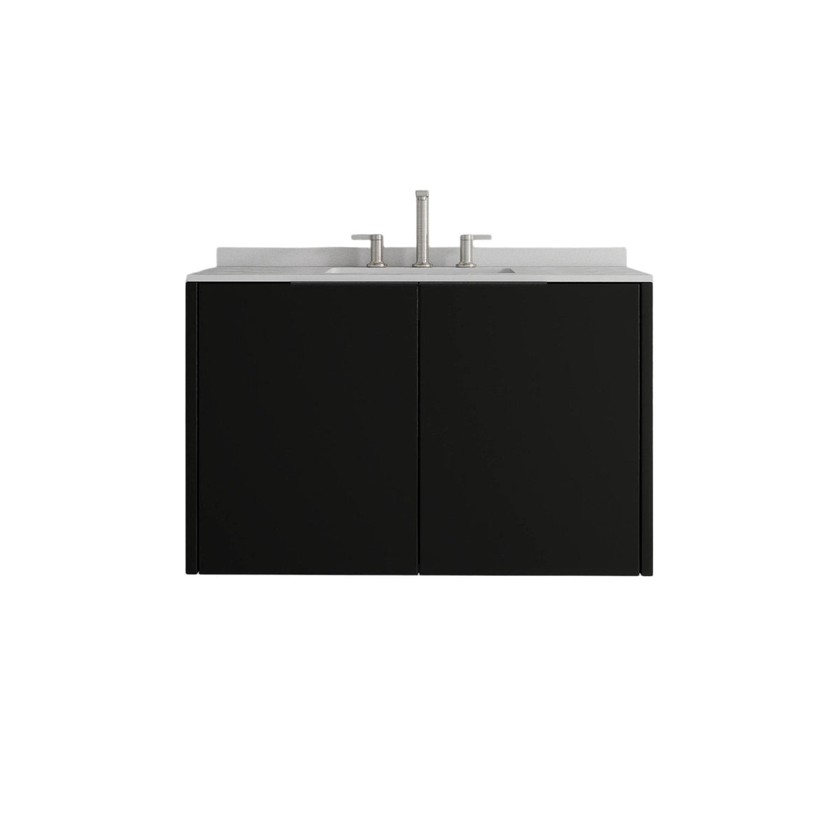 36" Black Wood Floating Double Door Bathroom Vanity With White Sink - HomeRoots - Flyclothing LLC