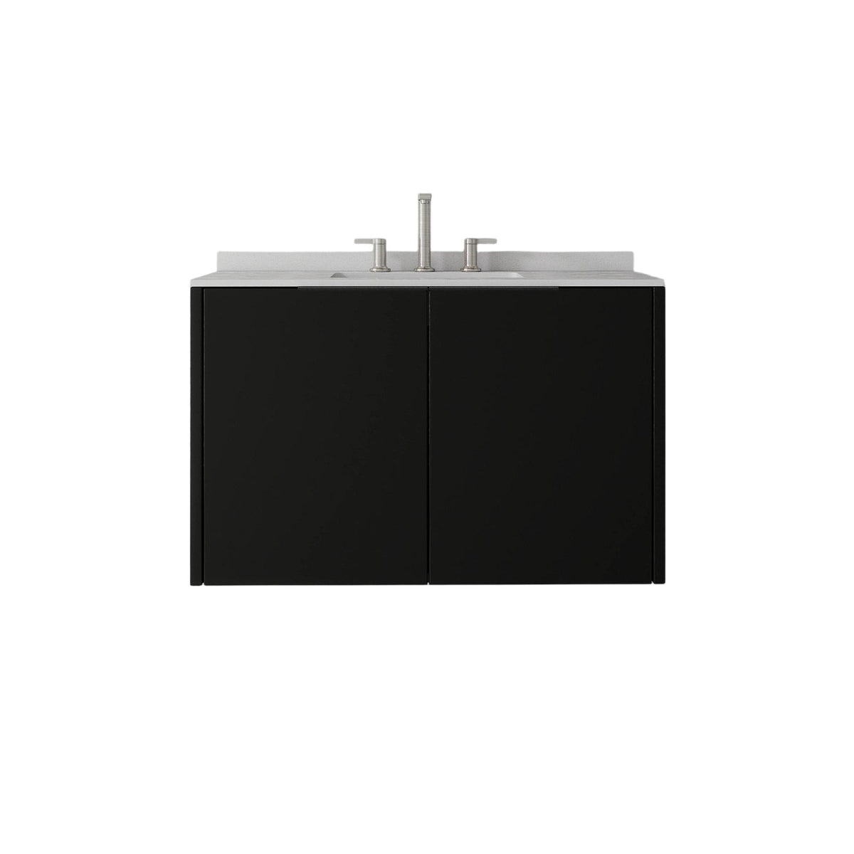 36" Black Wood Floating Double Door Bathroom Vanity With White Sink - HomeRoots - Flyclothing LLC