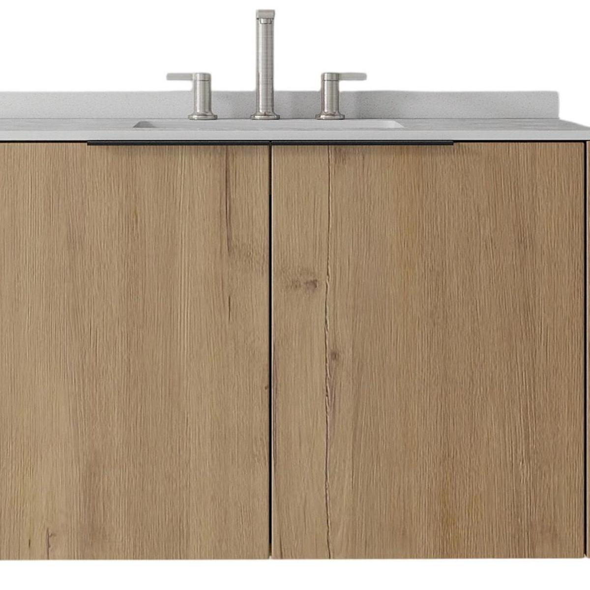 36" Brown Wood Floating Double Door Bathroom Vanity With White Sink - HomeRoots - Flyclothing LLC