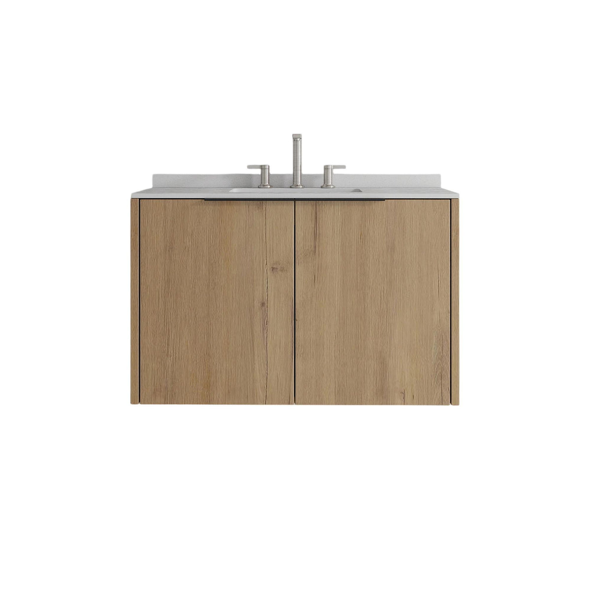 36" Brown Wood Floating Double Door Bathroom Vanity With White Sink - HomeRoots - Flyclothing LLC