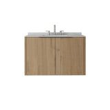 36" Brown Wood Floating Double Door Bathroom Vanity With White Sink - HomeRoots - Flyclothing LLC