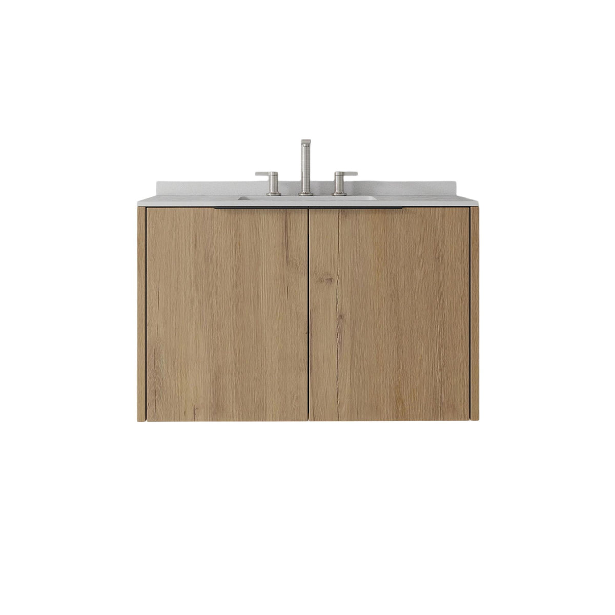36" Brown Wood Floating Double Door Bathroom Vanity With White Sink - HomeRoots - Flyclothing LLC