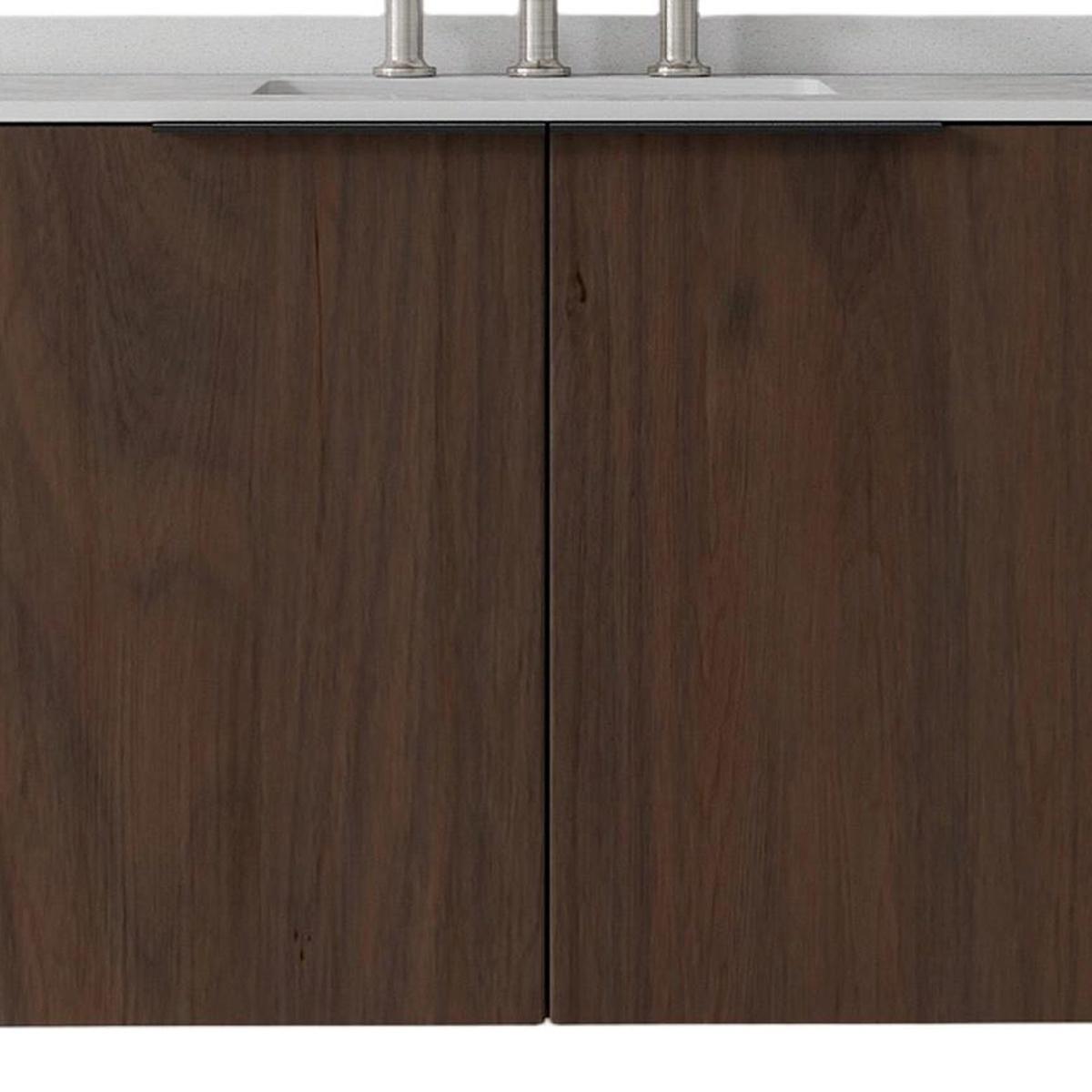 36" Brown Wood Floating Double Door Bathroom Vanity With White Sink - HomeRoots - Flyclothing LLC