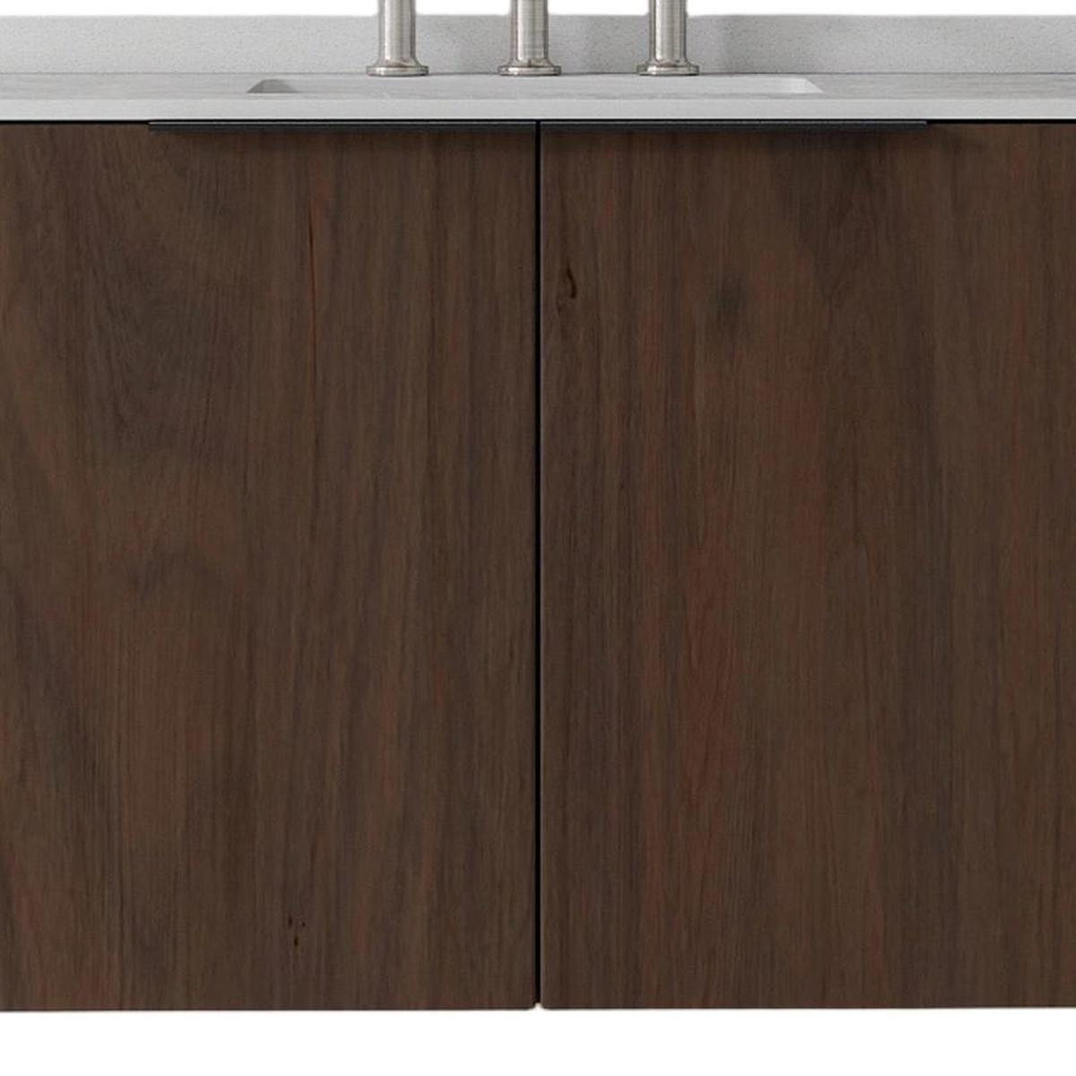 36" Brown Wood Floating Double Door Bathroom Vanity With White Sink - HomeRoots - Flyclothing LLC