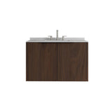 36" Brown Wood Floating Double Door Bathroom Vanity With White Sink - HomeRoots - Flyclothing LLC