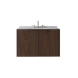 36" Brown Wood Floating Double Door Bathroom Vanity With White Sink - HomeRoots - Flyclothing LLC