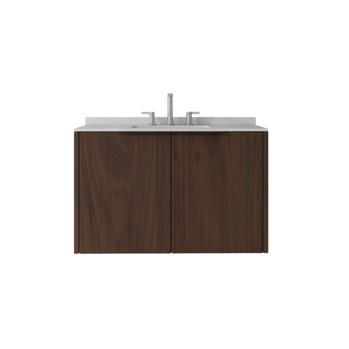 36" Brown Wood Floating Double Door Bathroom Vanity With White Sink - HomeRoots - Flyclothing LLC