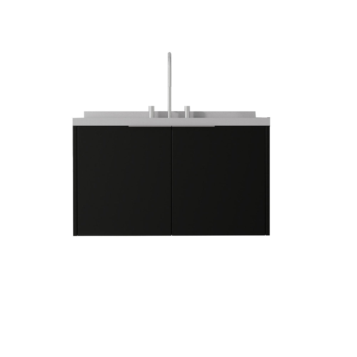 36" Black Wood Floating Double Door Bathroom Vanity With White Sink - HomeRoots - Flyclothing LLC