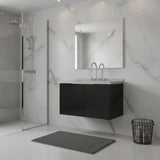 36" Black Wood Floating Double Door Bathroom Vanity With White Sink - HomeRoots - Flyclothing LLC