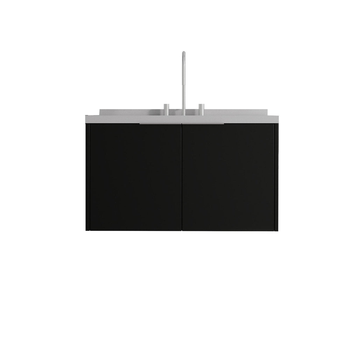 36" Black Wood Floating Double Door Bathroom Vanity With White Sink - HomeRoots - Flyclothing LLC
