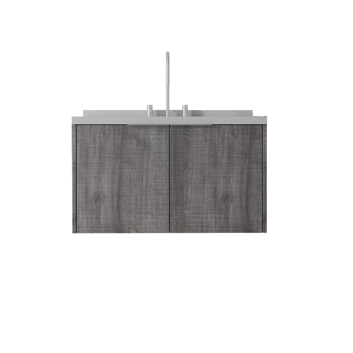 36" Gray Wood Floating Double Door Bathroom Vanity With White Sink - HomeRoots - Flyclothing LLC