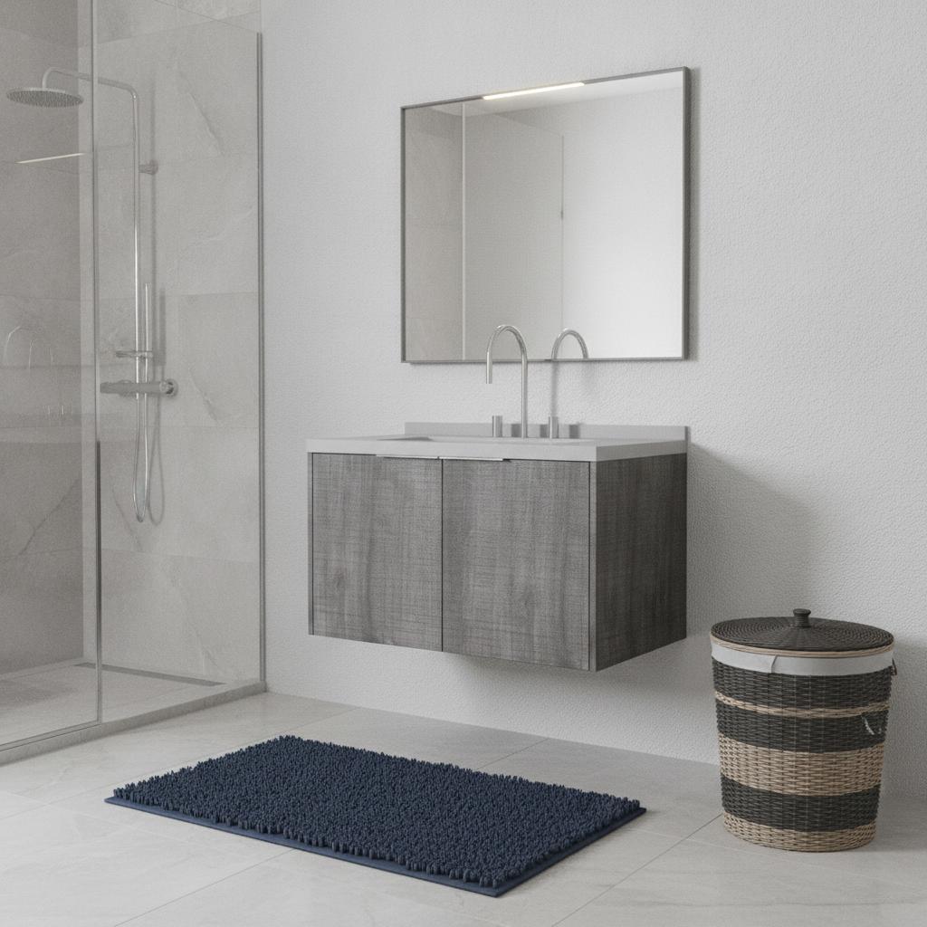 36" Gray Wood Floating Double Door Bathroom Vanity With White Sink - HomeRoots - Flyclothing LLC