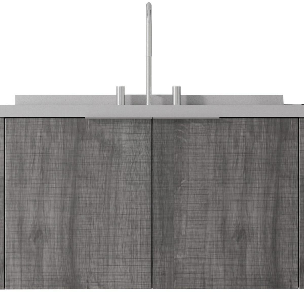 36" Gray Wood Floating Double Door Bathroom Vanity With White Sink - HomeRoots - Flyclothing LLC