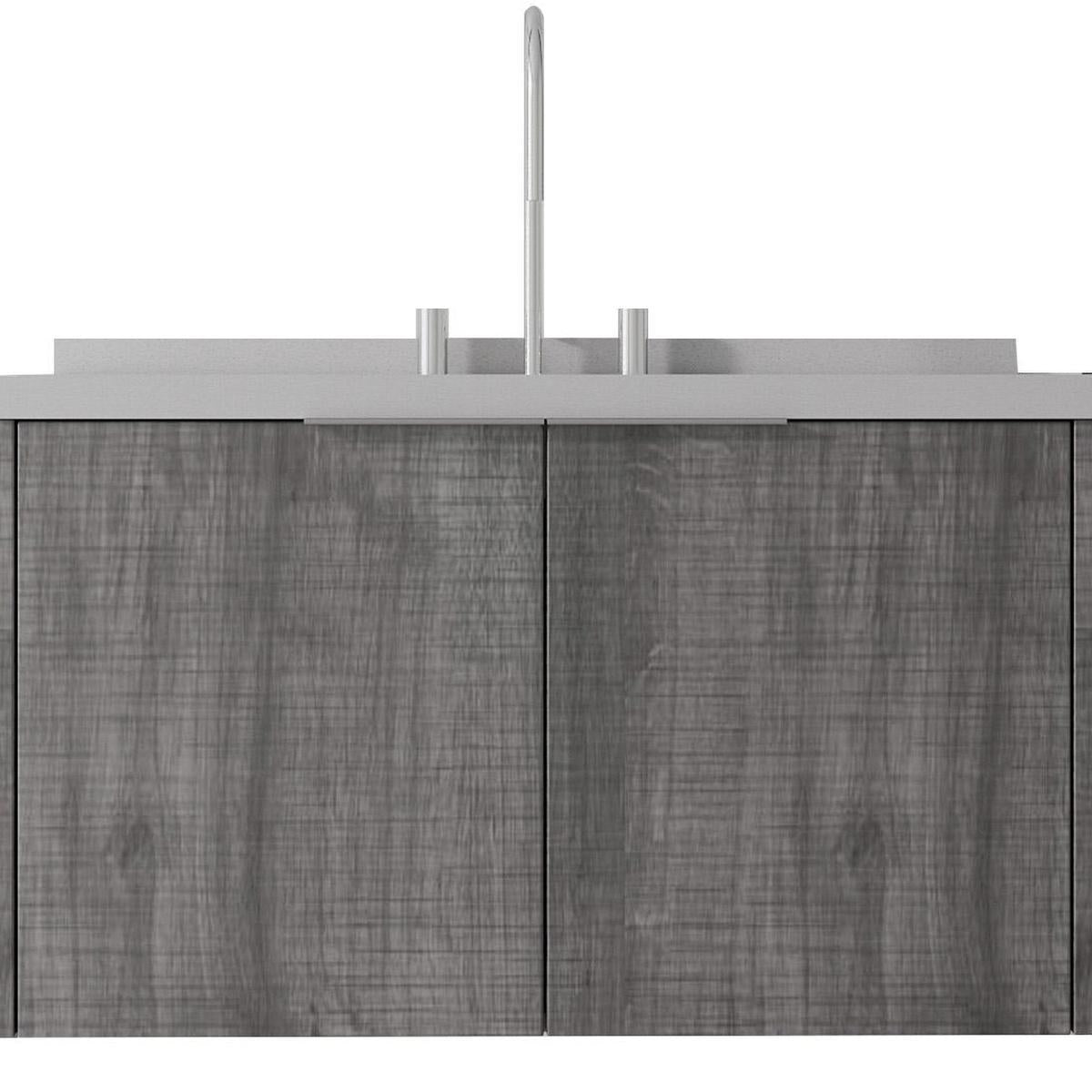 36" Gray Wood Floating Double Door Bathroom Vanity With White Sink - HomeRoots - Flyclothing LLC