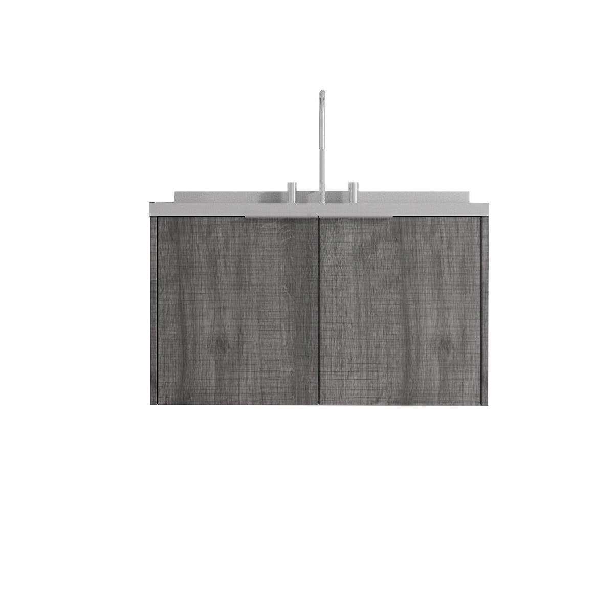 36" Gray Wood Floating Double Door Bathroom Vanity With White Sink - HomeRoots - Flyclothing LLC